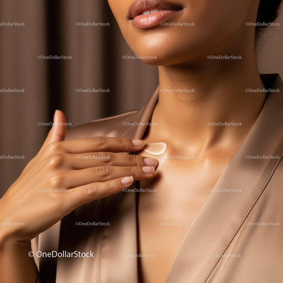 Close-Up of Woman Applying Skincare Product to Sheer Creamy Skin