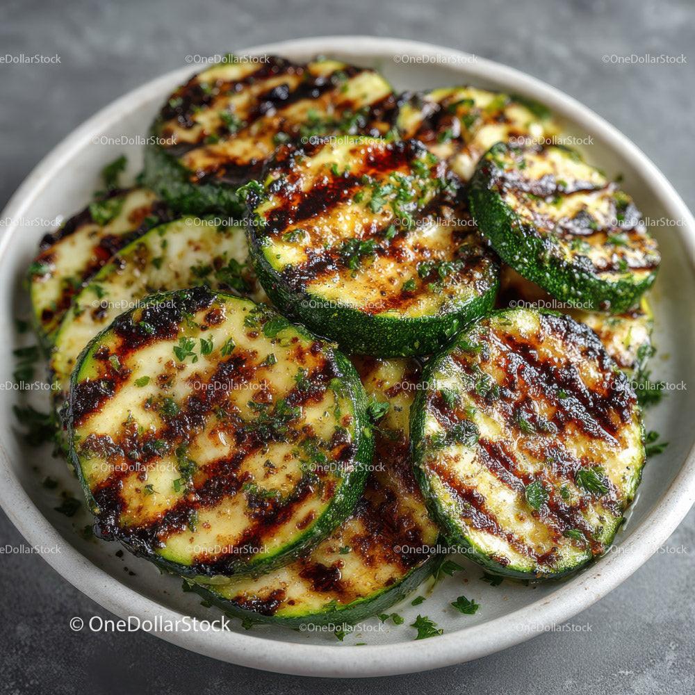 Grilled Zucchini Slices on Black Slate Plate with Char Marks Stock Photo Bundle preview 10