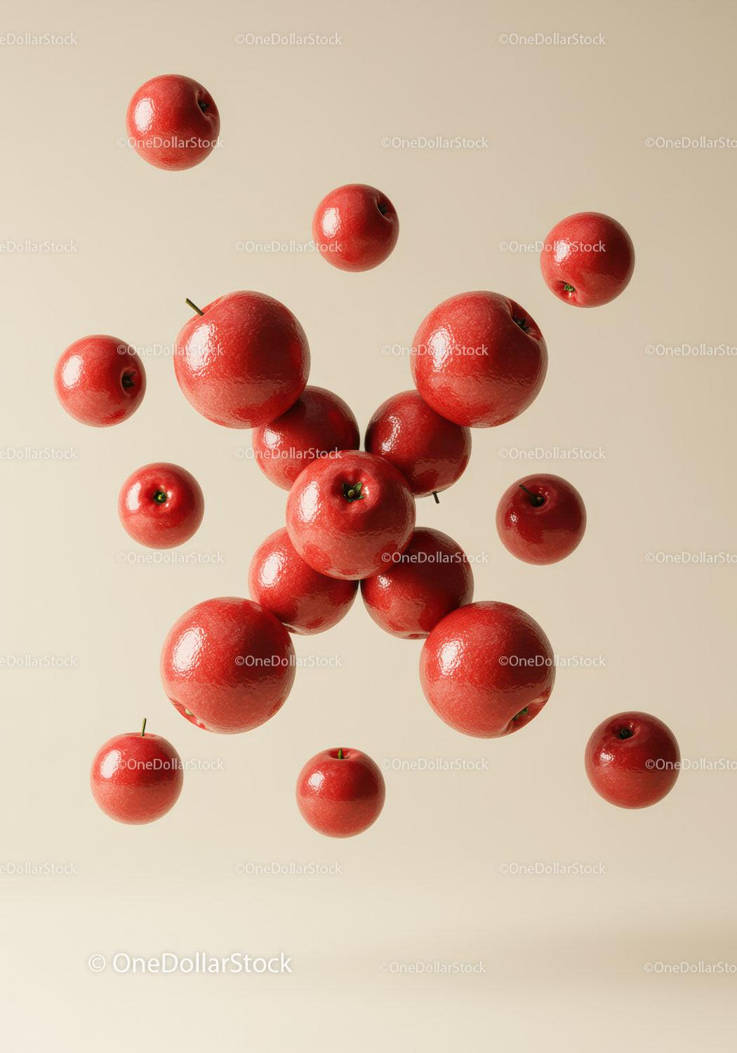 Floating Red Apples Against Soft Beige Background