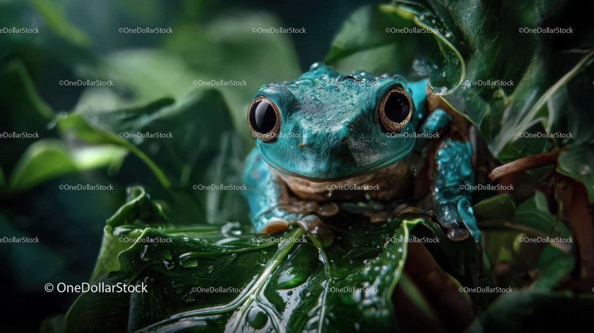 Vibrant Green Poison Dart Frog in Tropical Rainforest Environment