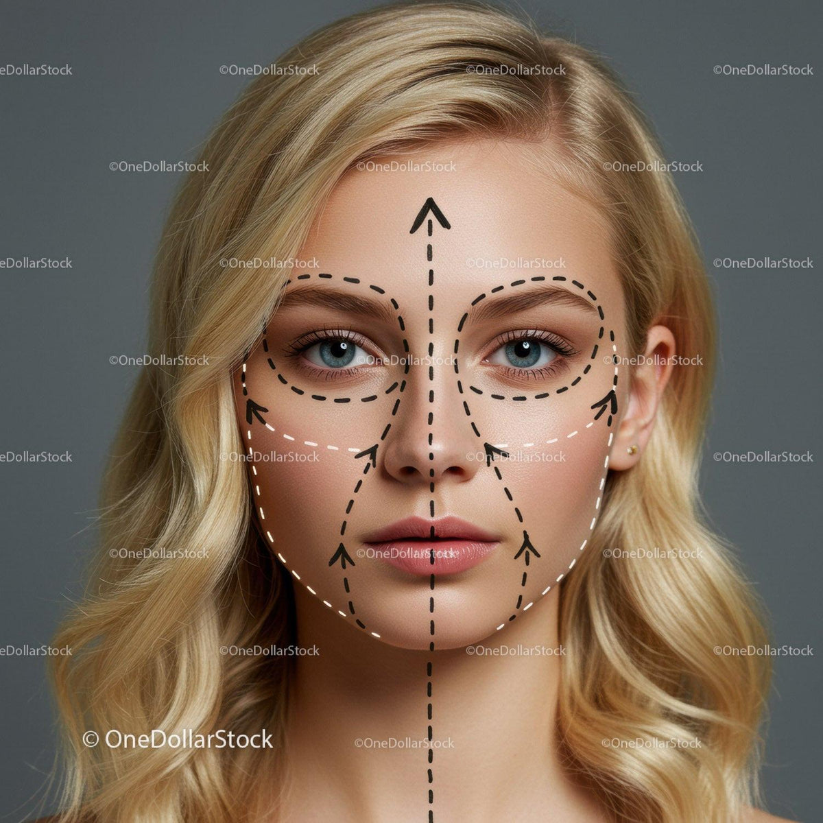 Woman Face with Facial Markings for Skincare Treatment or Procedure