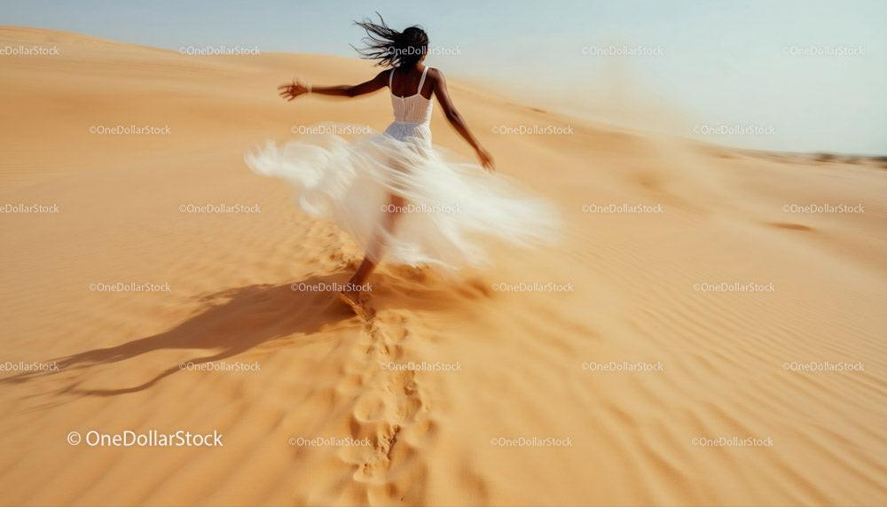 Woman Dancing in a Flowing Dress on Golden Desert Sands Stock Photo Bundle preview 6
