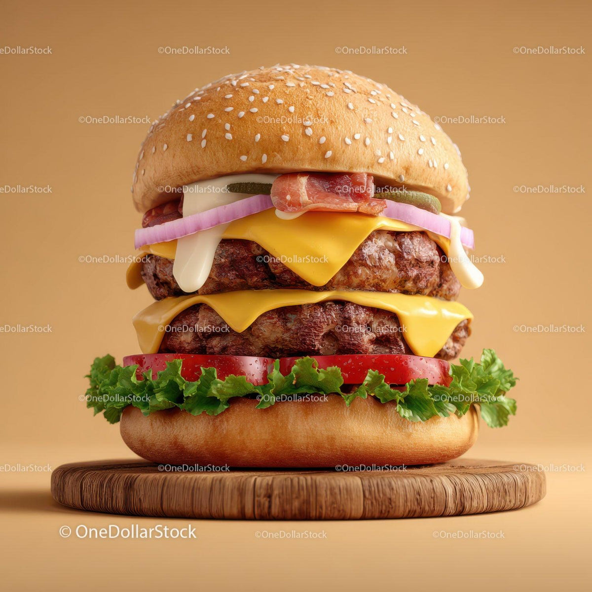 Gourmet Cheeseburger with Cheese Lettuce Tomato Red Onions Stock Photo Bundle preview 6