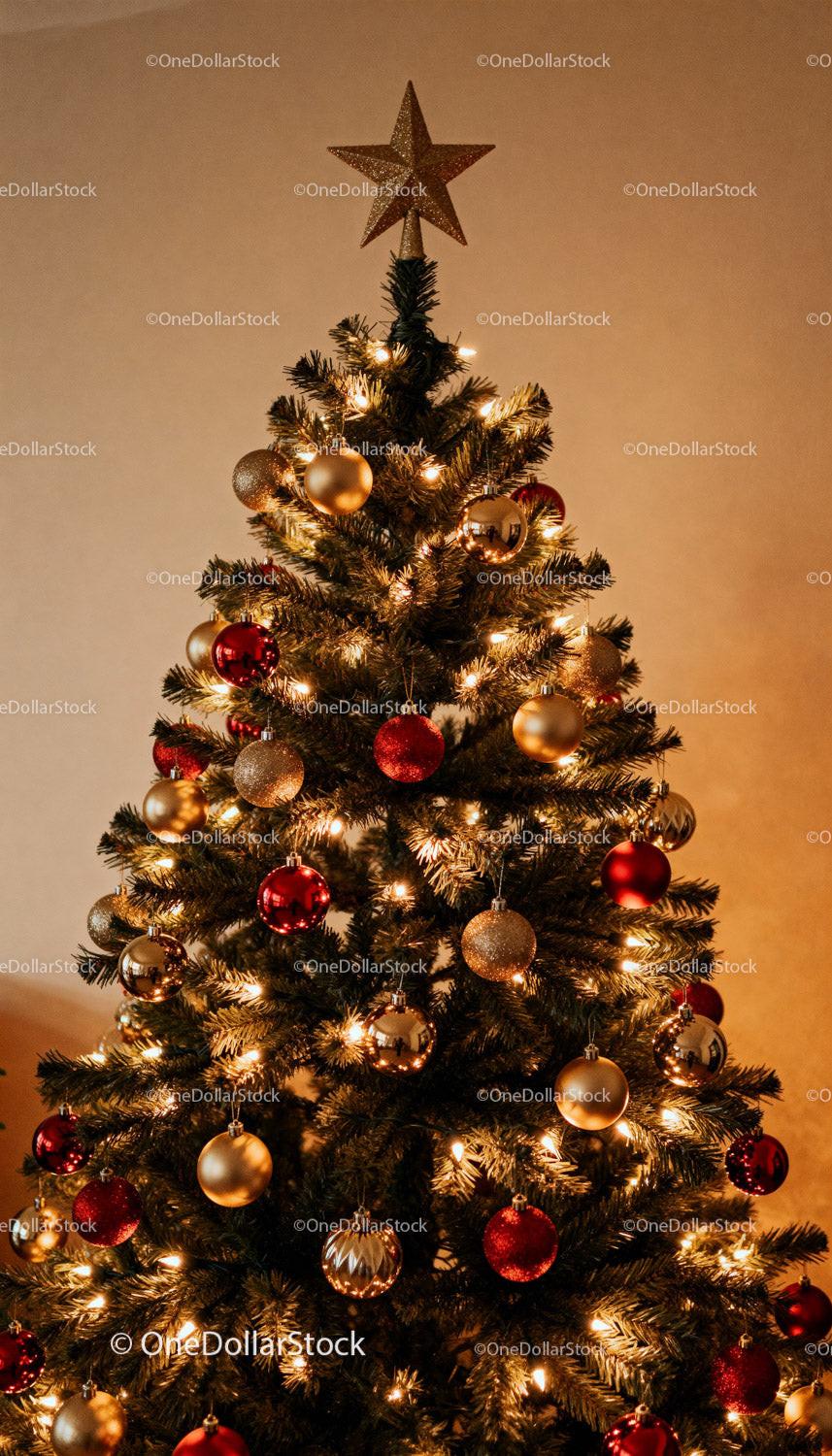 Festive Christmas Tree with Warm Golden Lights