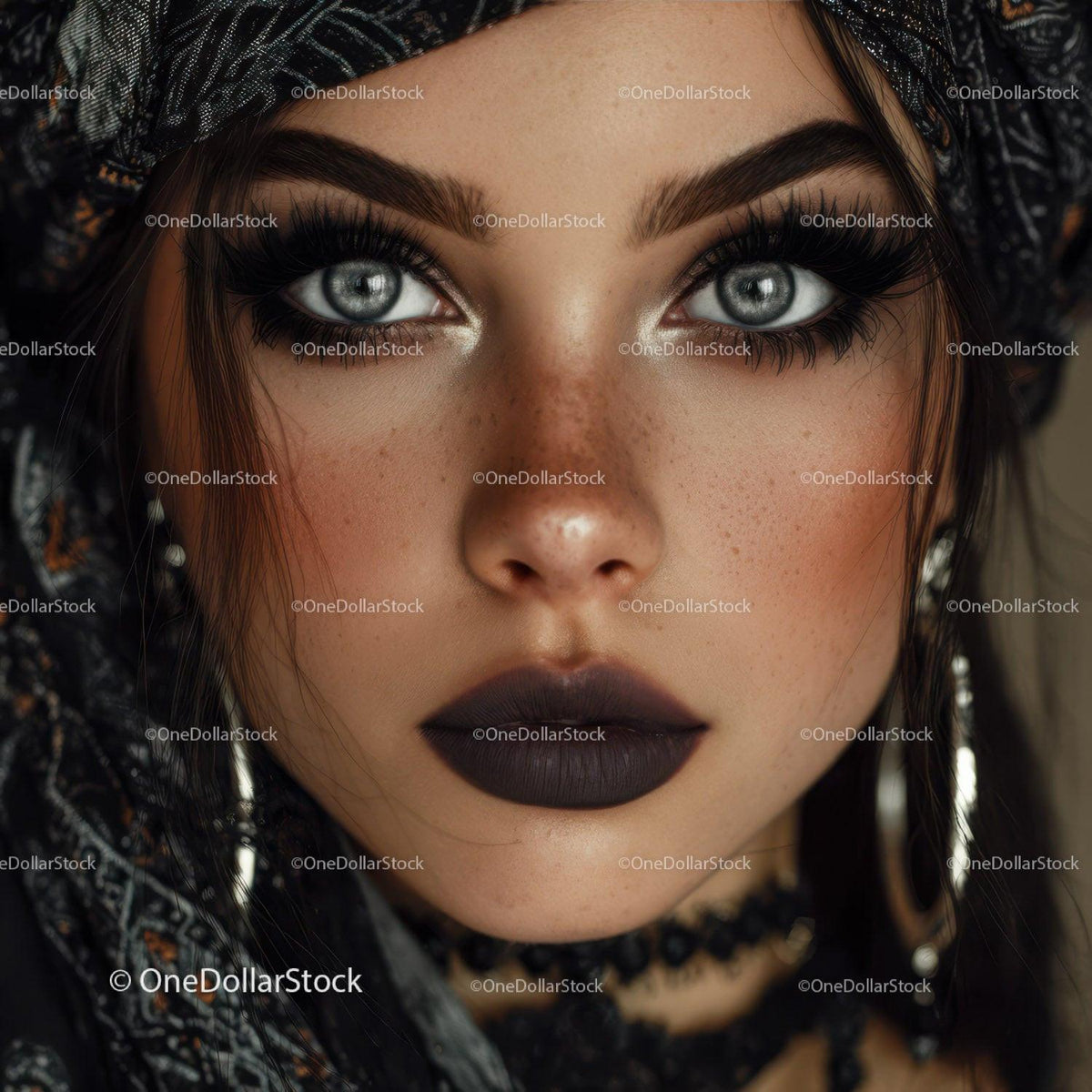 Glamorous Woman with Blue Eyes and Dark Makeup Stock Photo Bundle preview