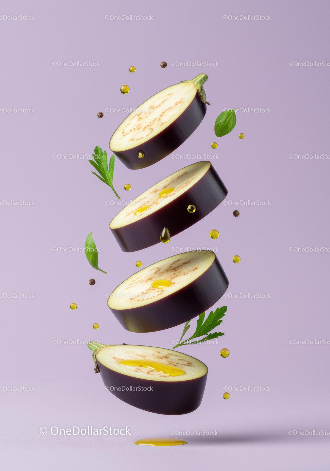 Floating Sliced Eggplant with Olive Oil and Herbs
