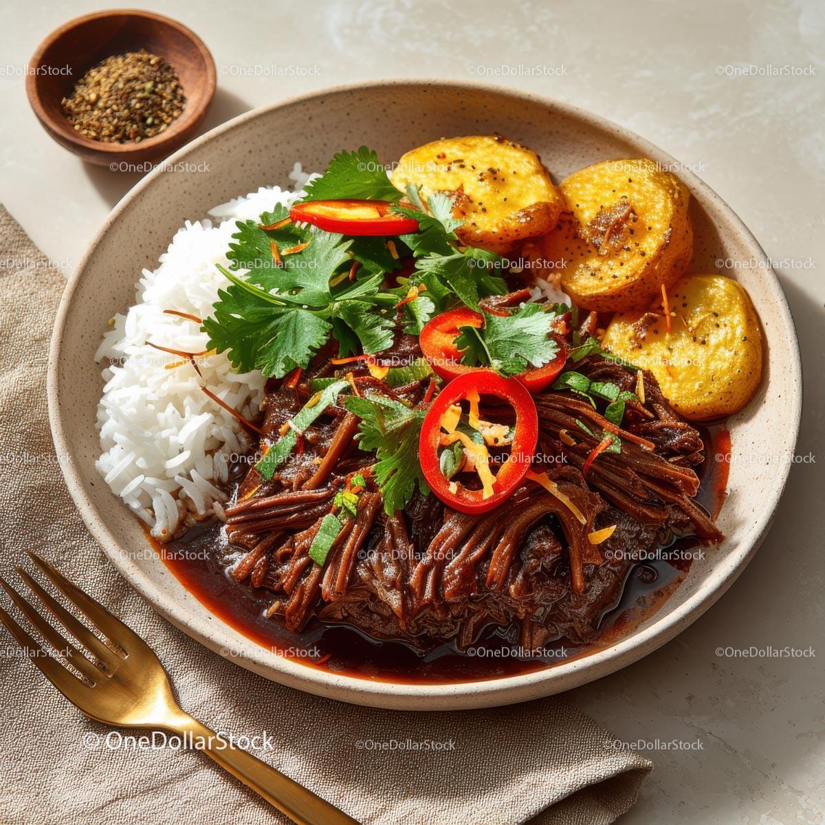 Savory Asian Dish with Rice, Vegetables, and Grilled Plantains Stock Photo Bundle preview 19