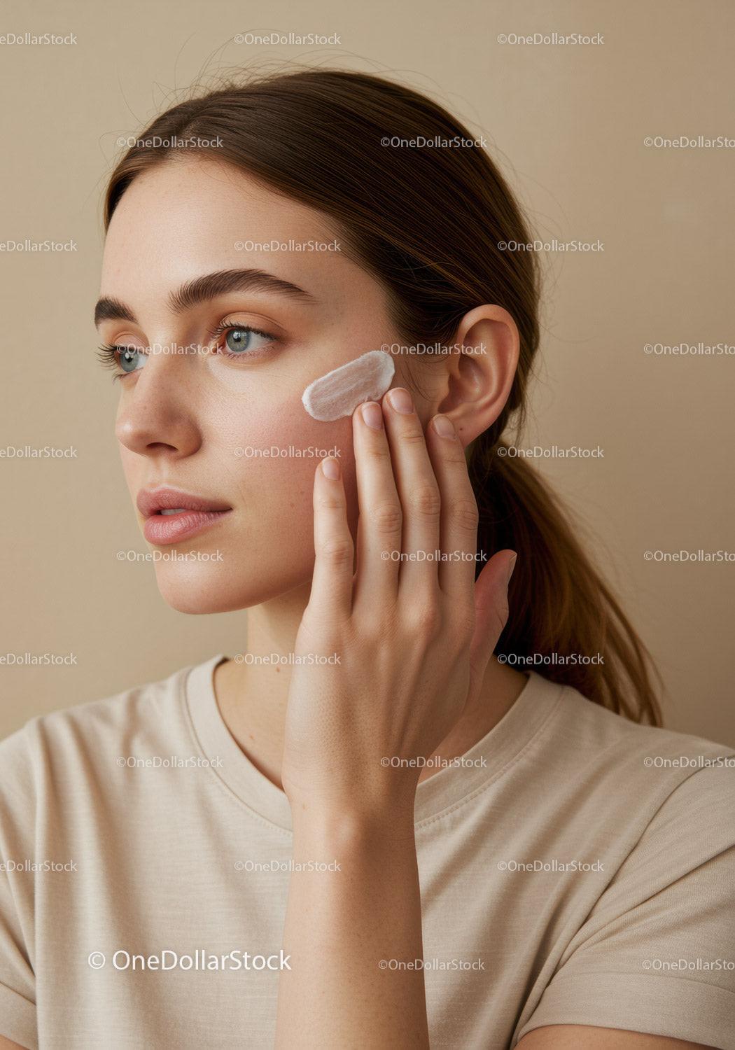 Close-Up of Woman Applying Face Cream for Skincare Routine