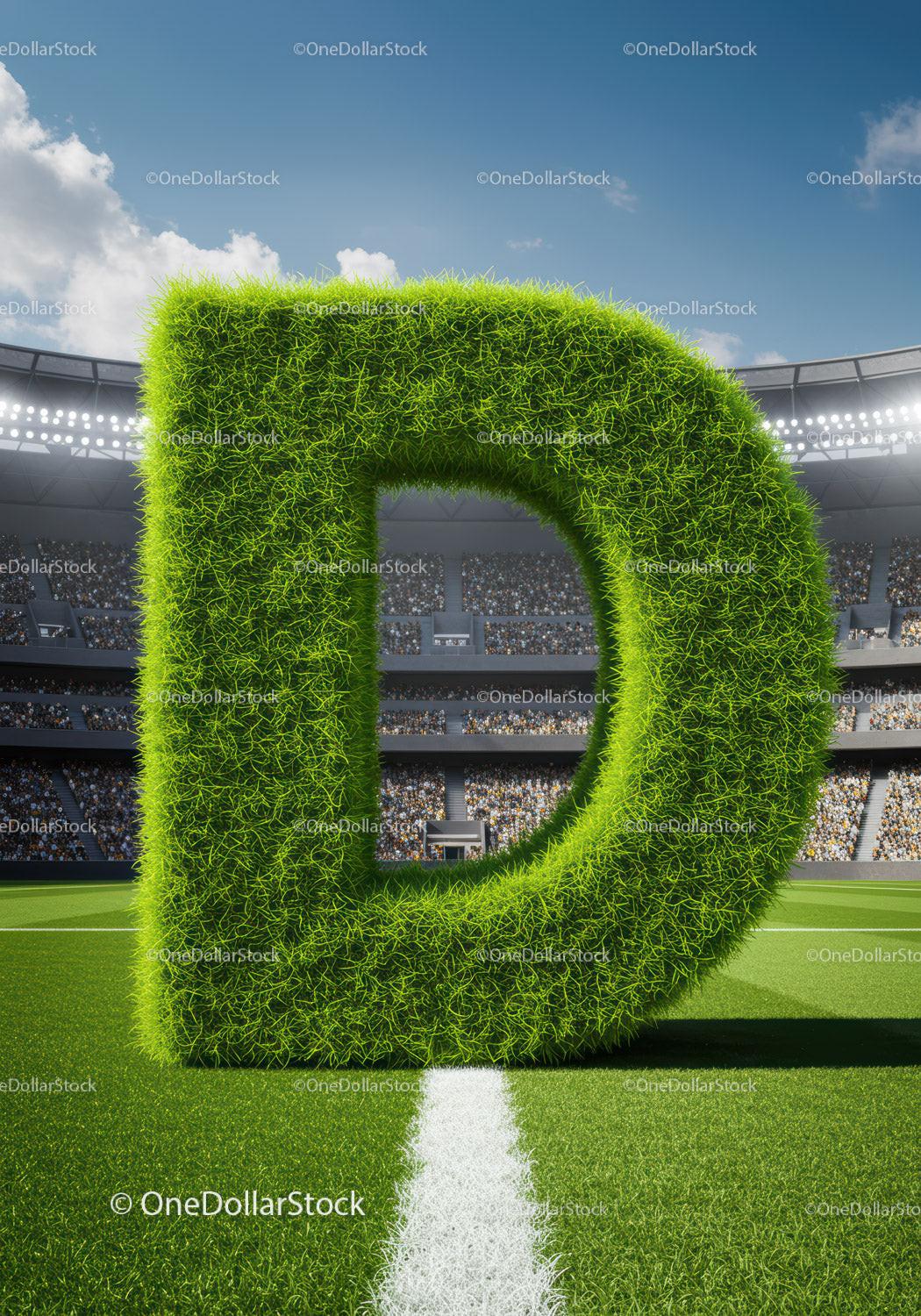 Large Grass Letter D on Football Stadium Field