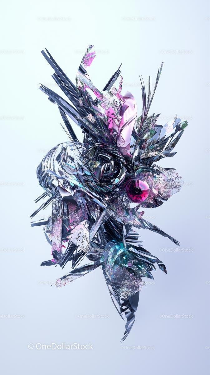 Futuristic Abstract Sculpture with Metallic and Glass-like Elements