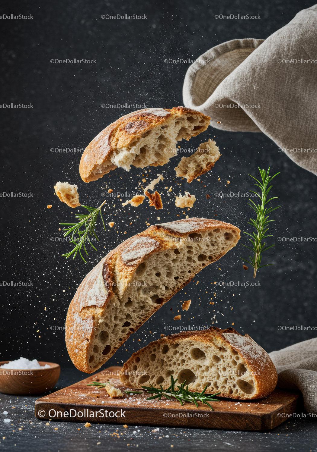 Rustic artisan bread bursting with fresh rosemary and flour