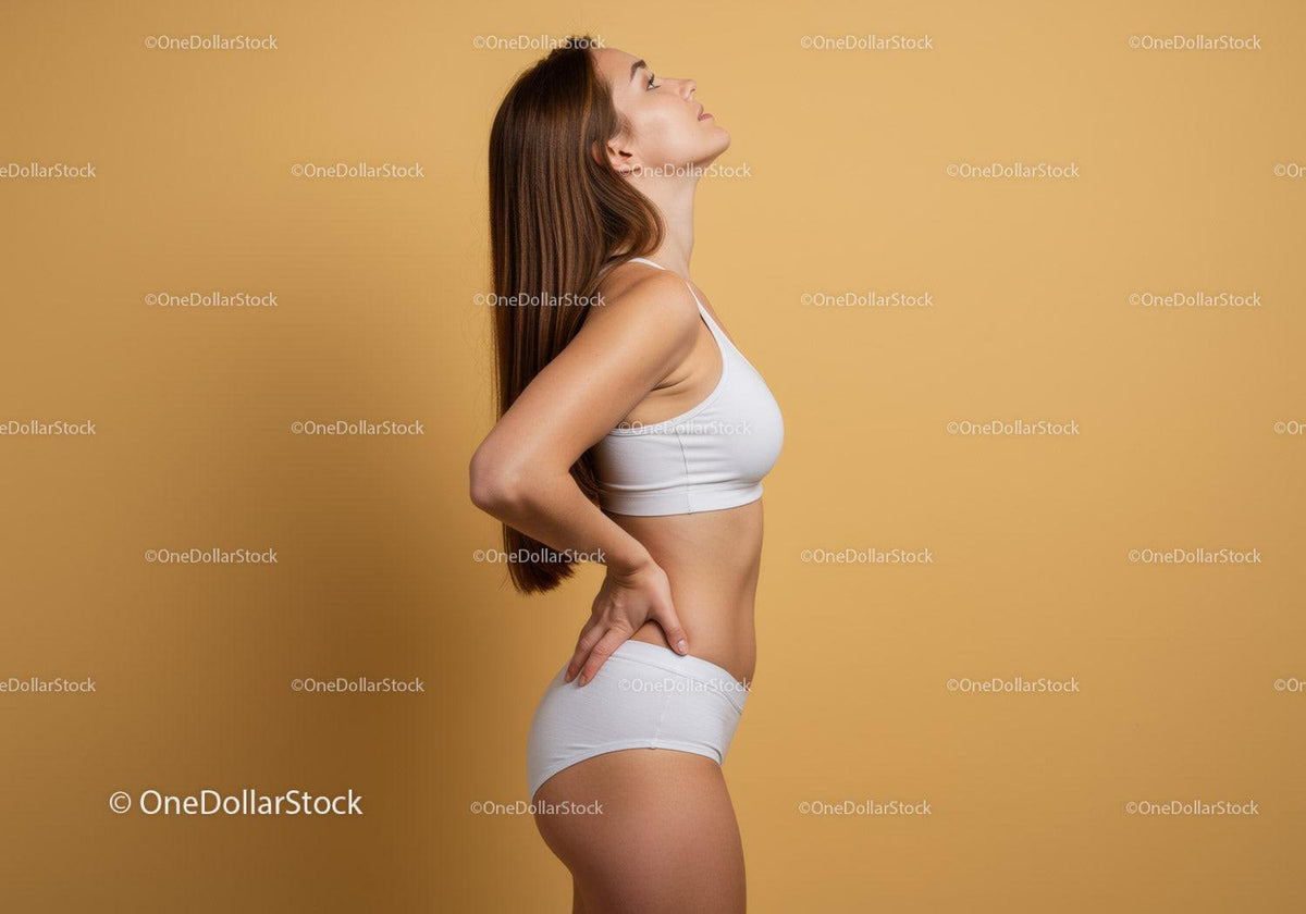 Healthy Woman in White Sportswear Posing in Relaxed Profile Against Yellow Background
