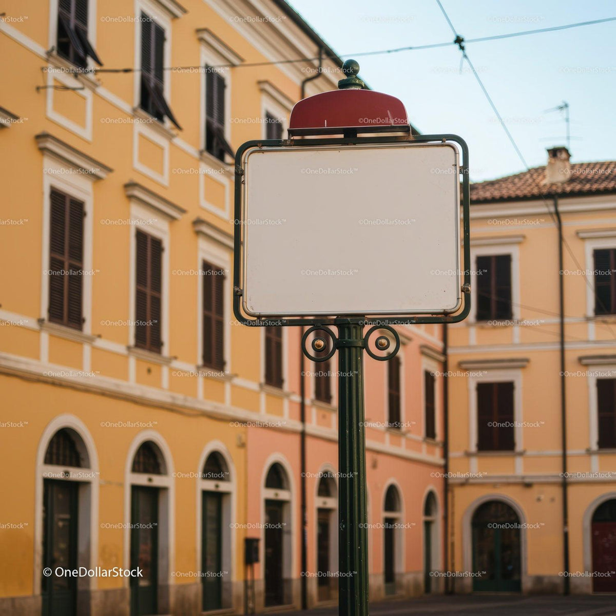 Empty street sign in historic European town square JPG Mockup Image preview