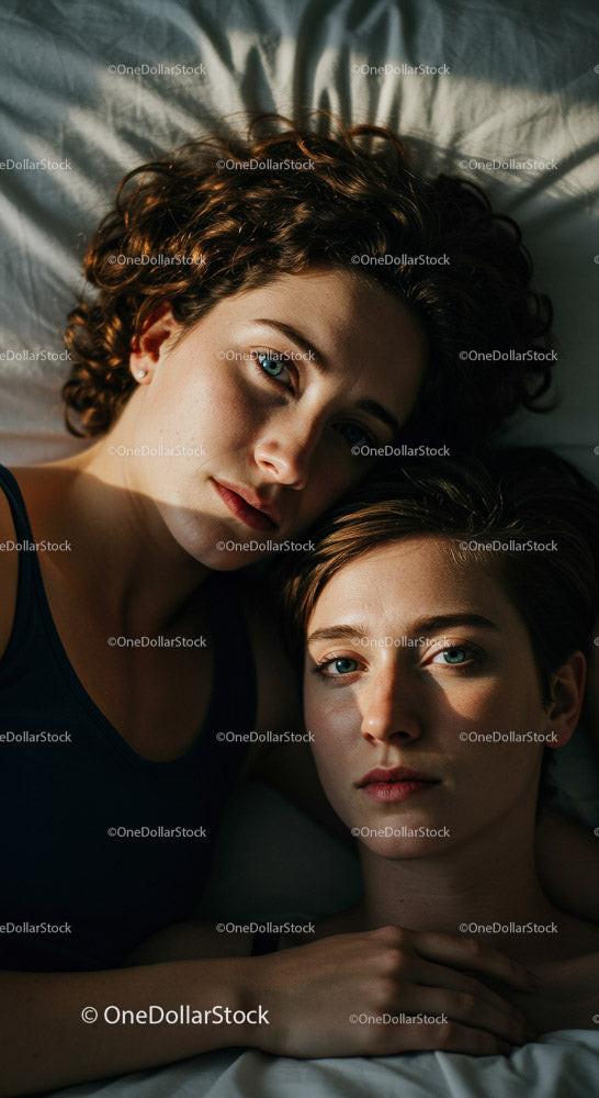Two Young Women Relaxing Together in a Cozy Bedroom Setting Stock Photo Bundle preview 11