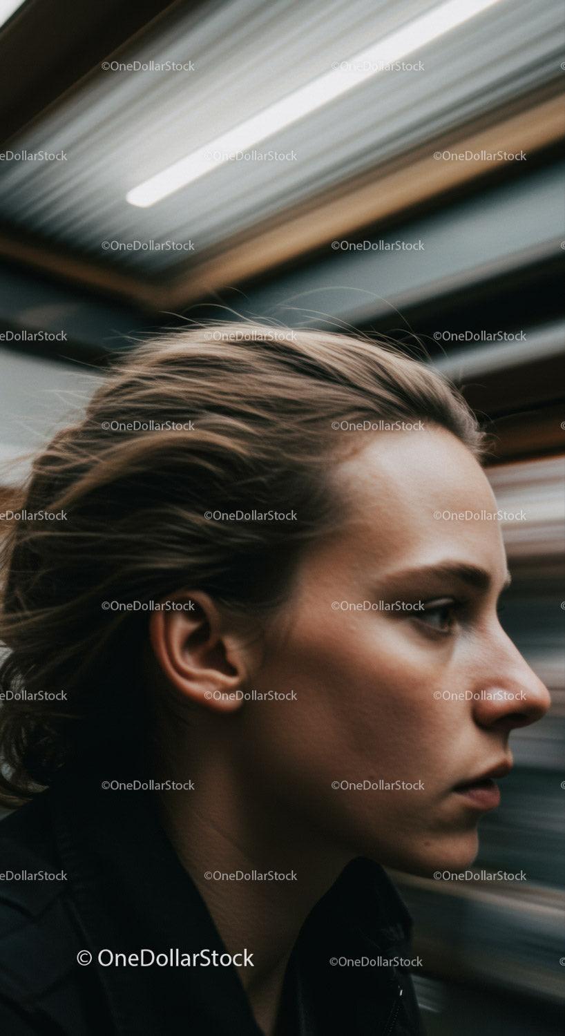 Profile of focused woman with flowing hair in motion