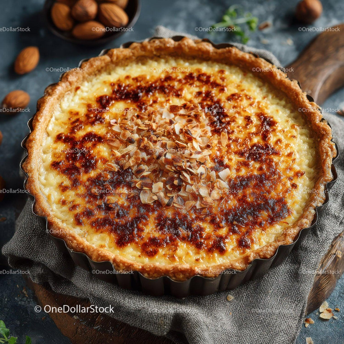 Seafood Shrimp Quiche with Fresh Herbs on Rustic Wooden Table Stock Photo Bundle preview 9