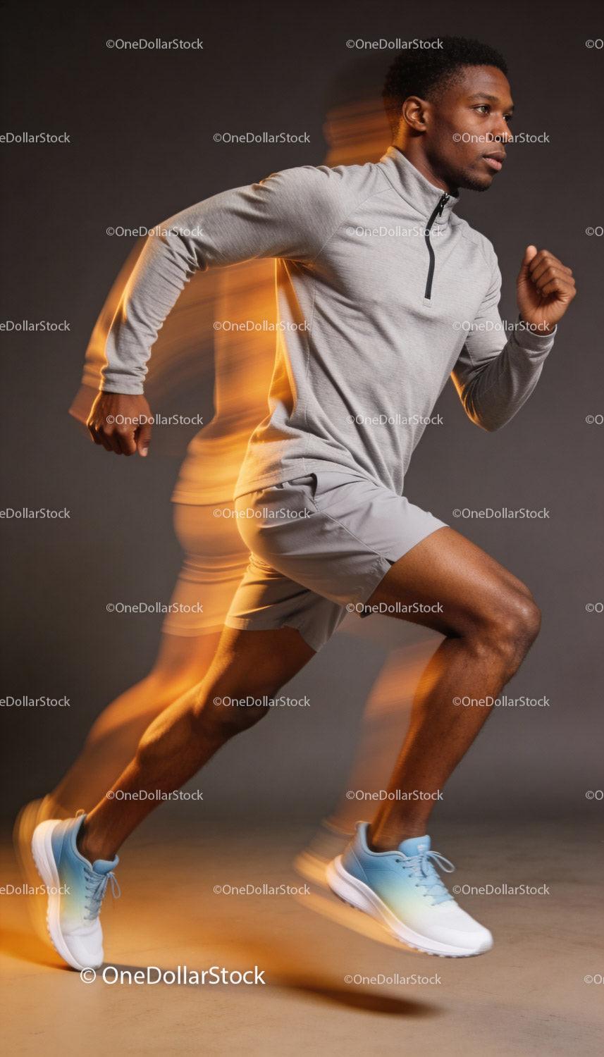 Athletic man in motion running with dynamic speed effect