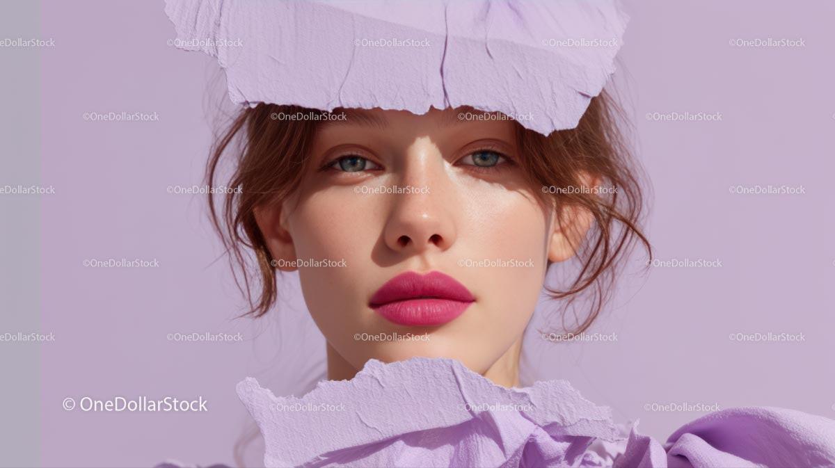 Beautiful Woman with Radiant Pink Lips and Artistic Background Stock Photo Bundle preview 18