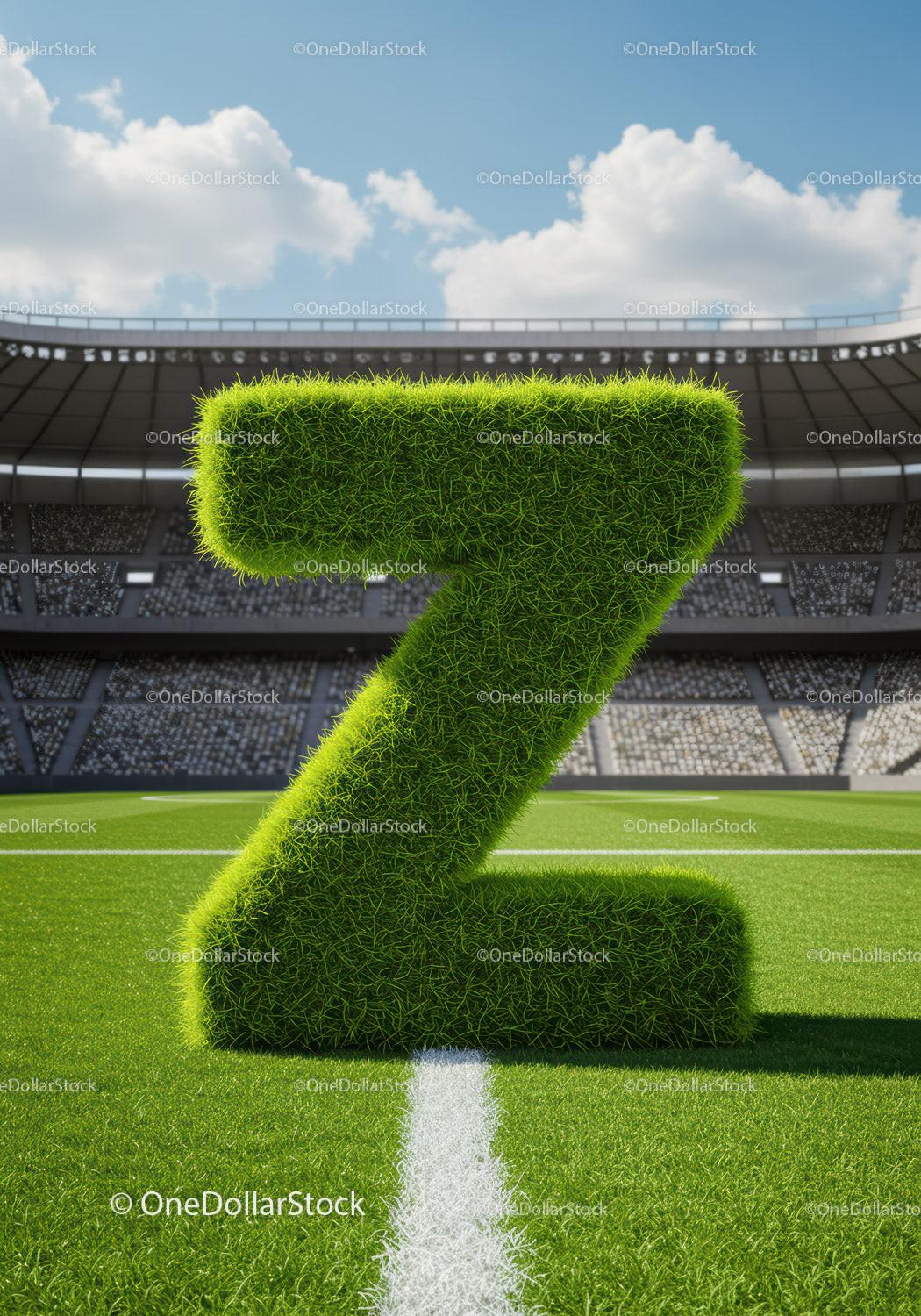 Green grass letter Z on soccer stadium field