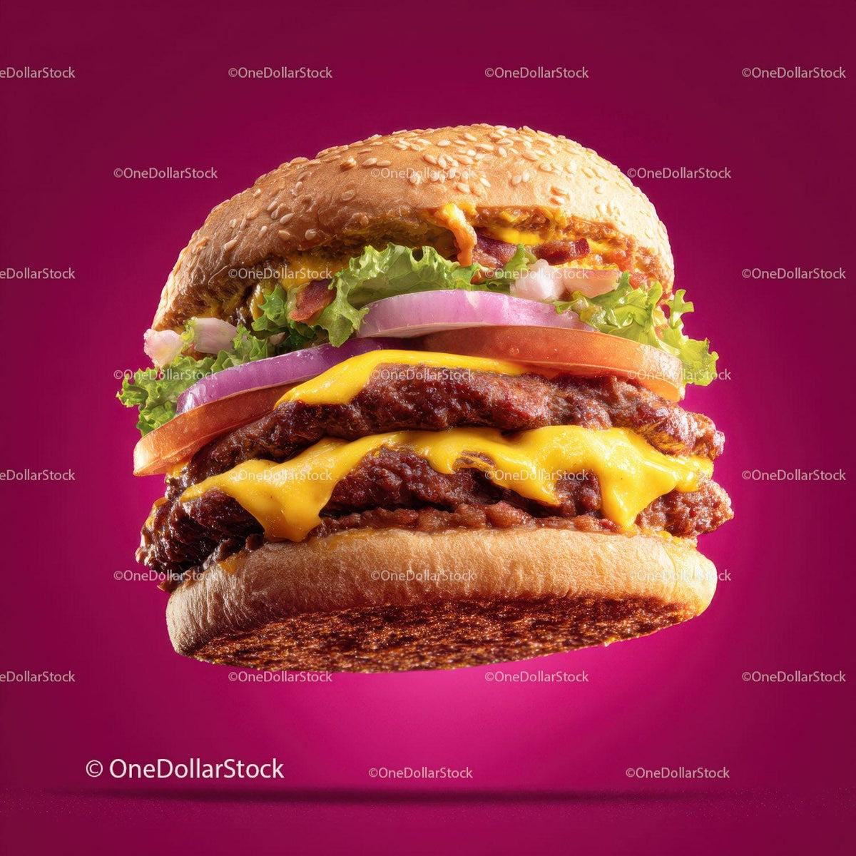 Stacked Cheeseburger with Multiple Beef Patties and Fresh Toppings Stock Photo Bundle creative preview 35