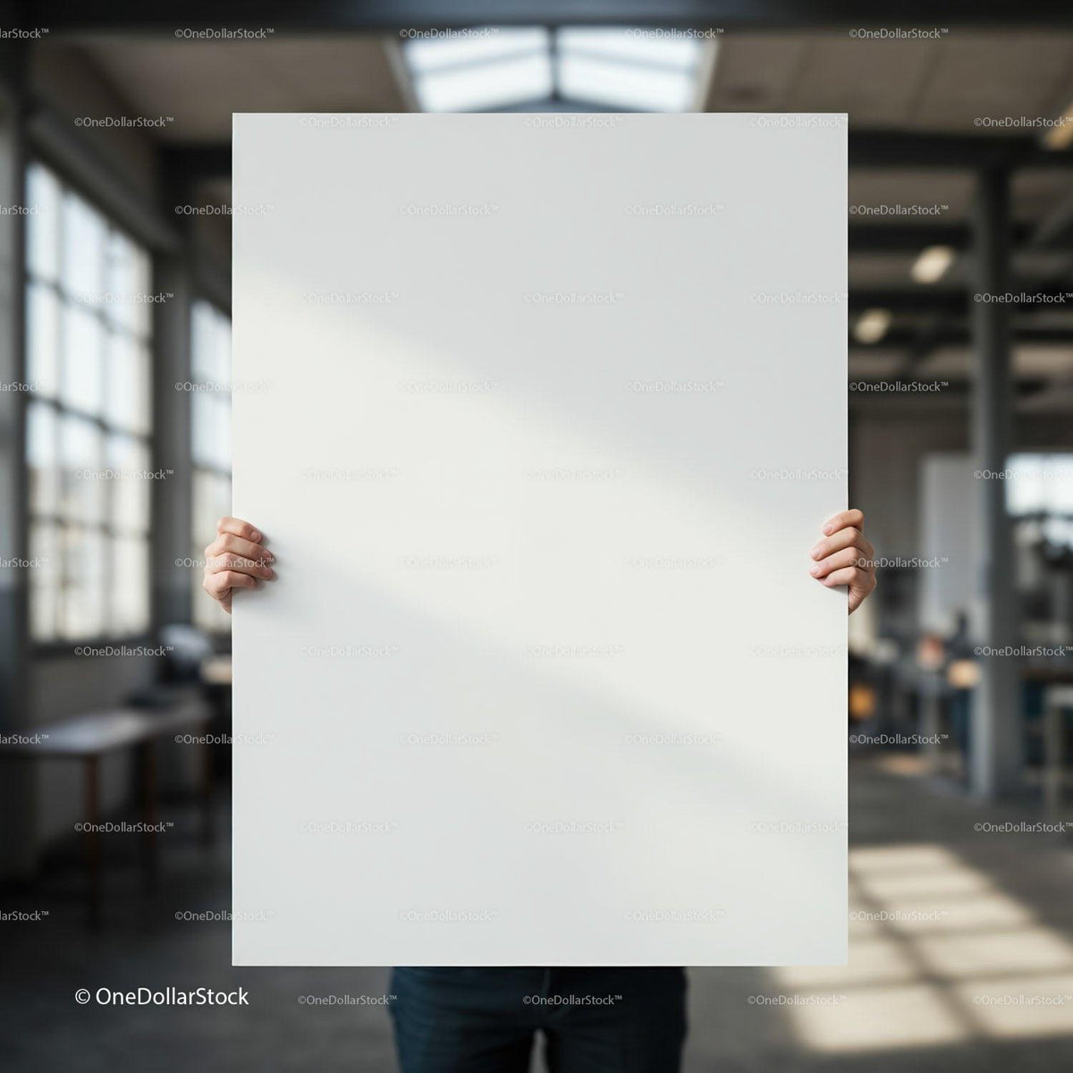 Person Holding Blank White Board in Modern Workspace JPG Mockup Image preview