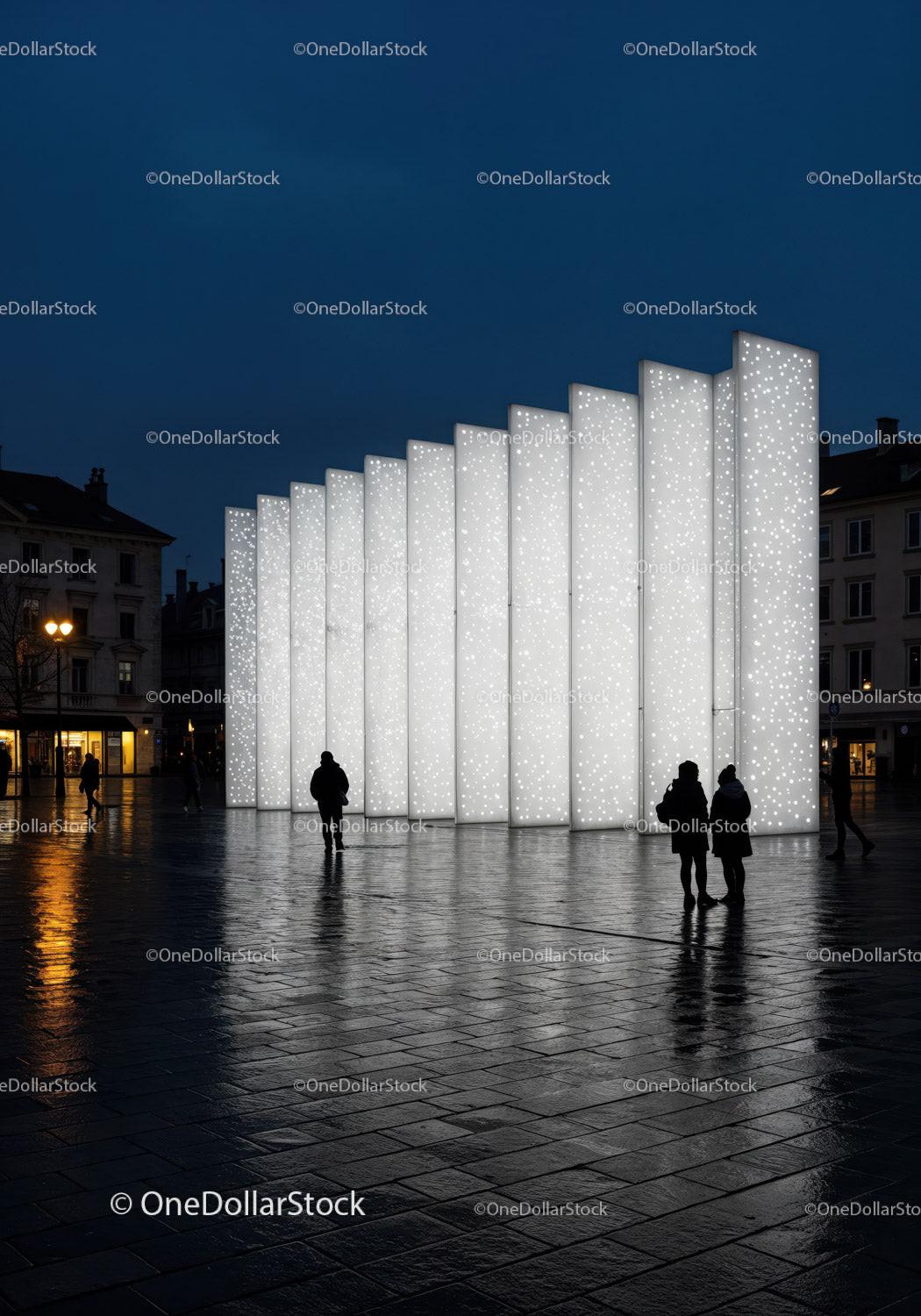 Outdoor Night Light Art Installation in City Square JPG Mockup Image preview