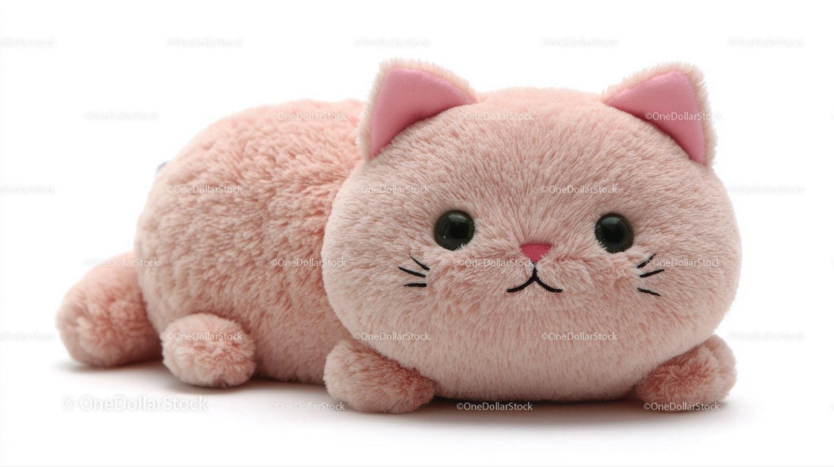 Cute Plush Cat Toy with Large Black Eyes and Pink Nose Stock Photo Bundle preview 5