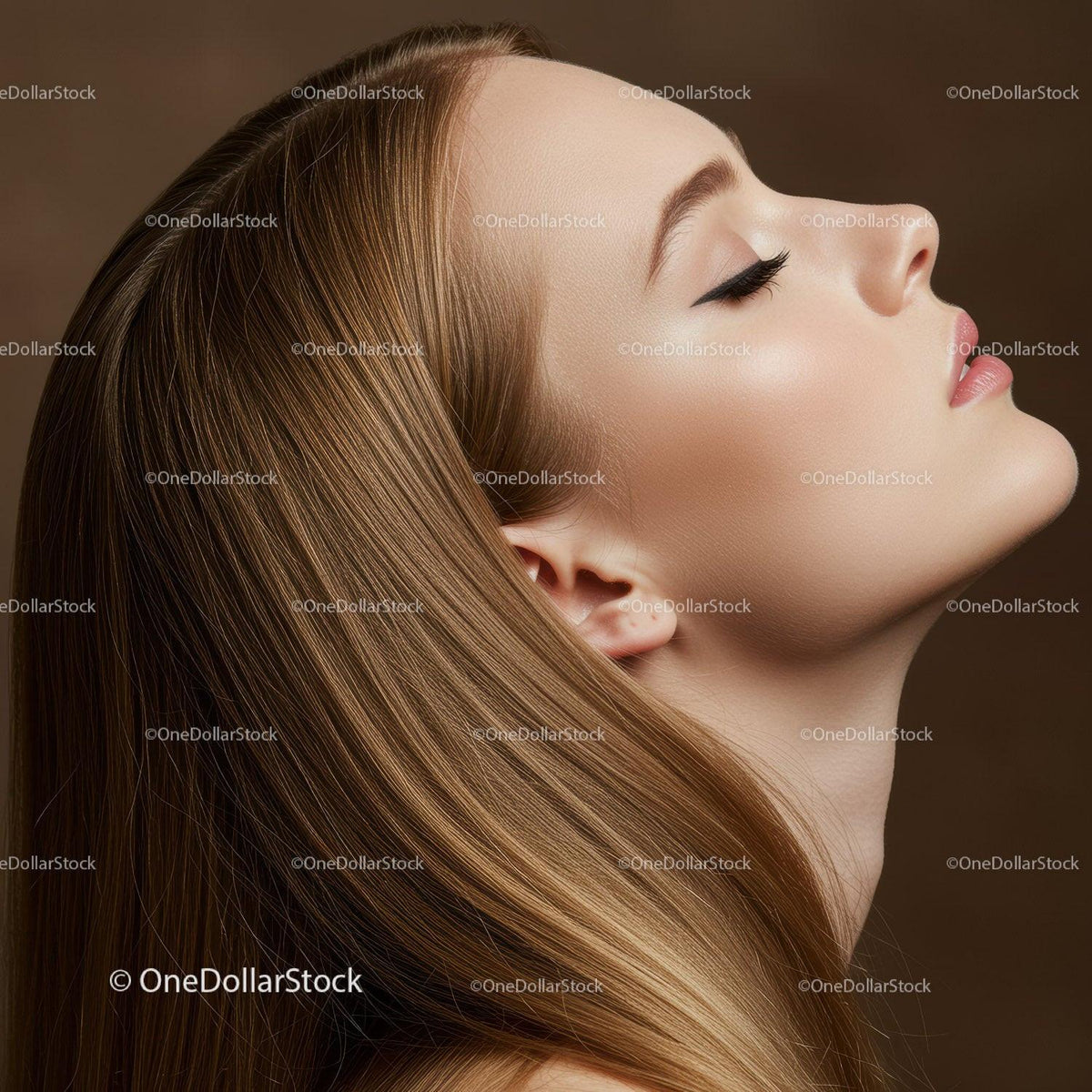 Close-Up Profile of Serene Woman with Flowing Hair