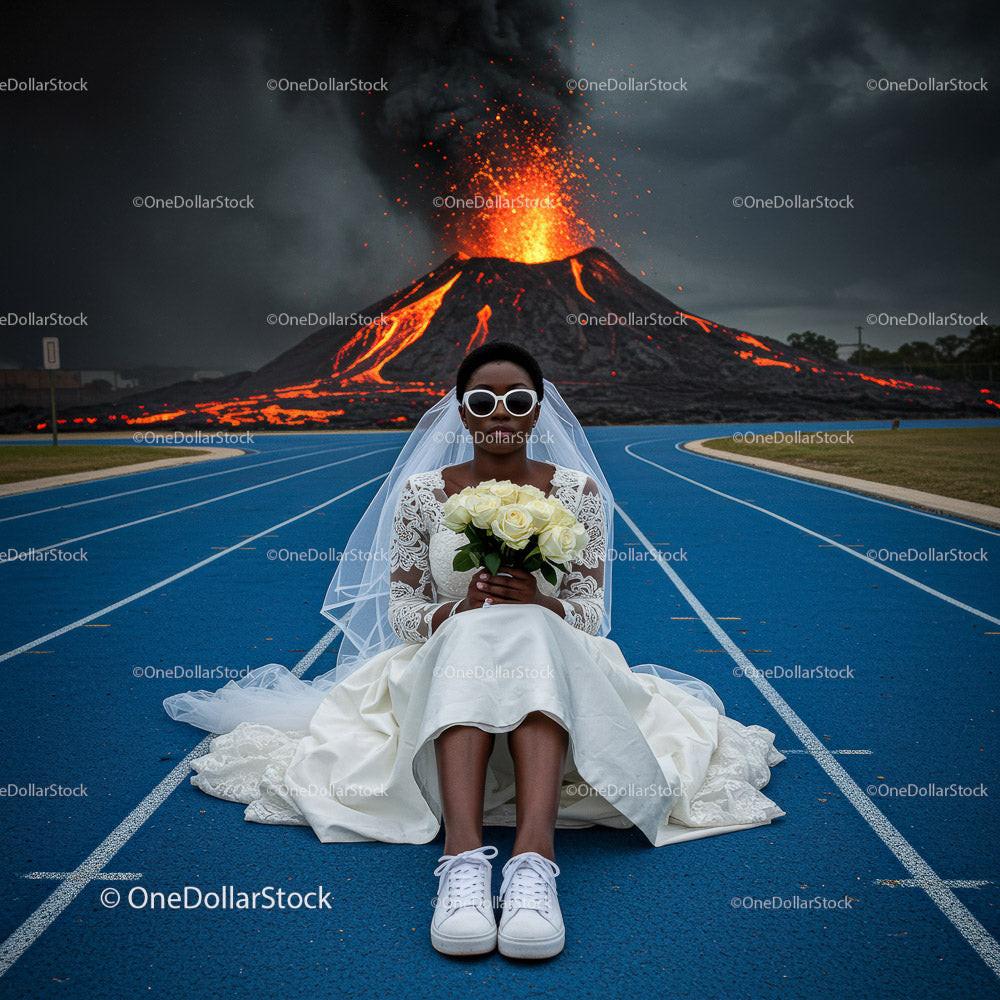 Bride in Wedding Dress Amidst Erupting Volcano Stock Photo Bundle preview 11
