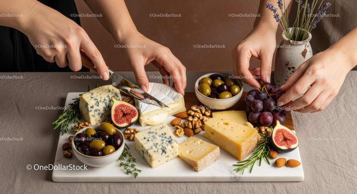 Cheese Platter with Grapes Figs and Nuts for Gourmet Tasting