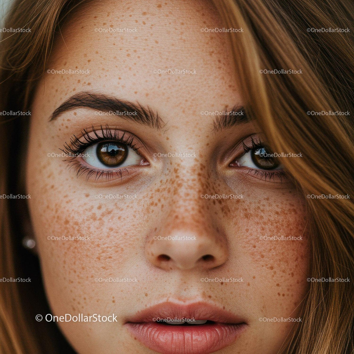 Close-Up of Freckled Woman with Brown Eyes and Red Hair