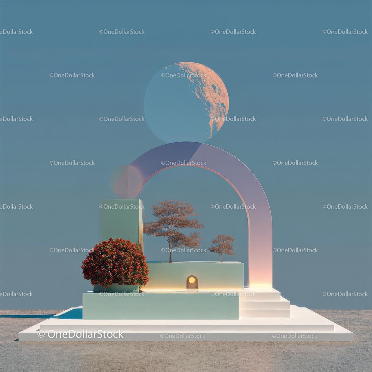 Futuristic Abstract Landscape with Vibrant Red Trees Stock Photo Bundle preview 30