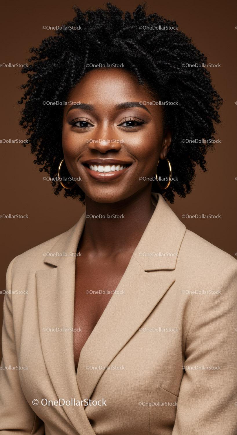 Professional Portrait of a Smiling African American Woman with Curly Hair