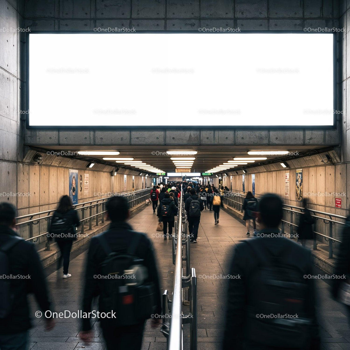 Commuters walking through underground passageway in city JPG Mockup Image preview