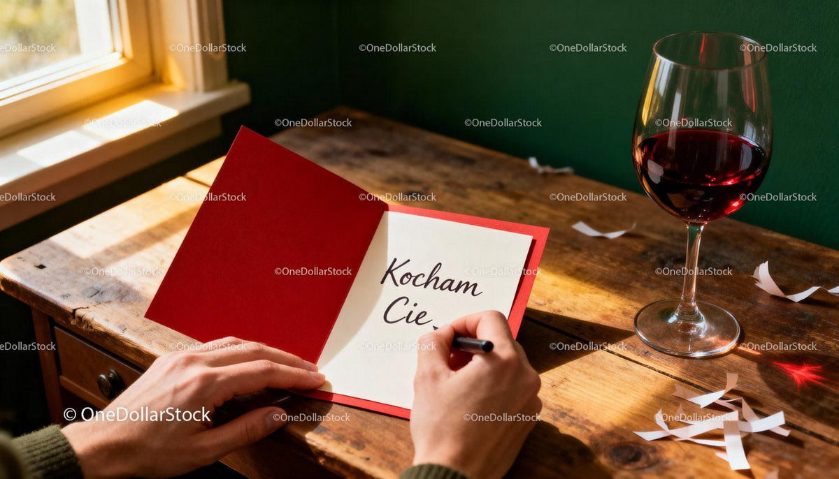 Writing a Love Note by Window with Wine Glass