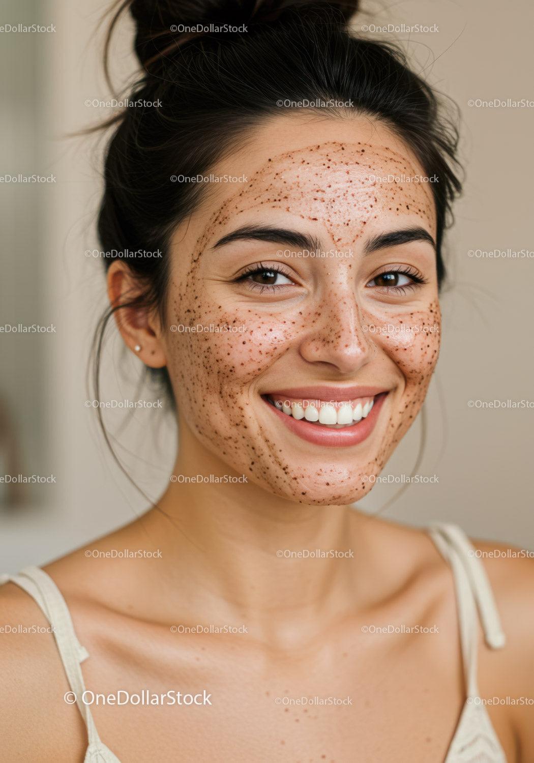 Young Woman with Clear Skin and Bright Smile in Lifestyle Portrait
