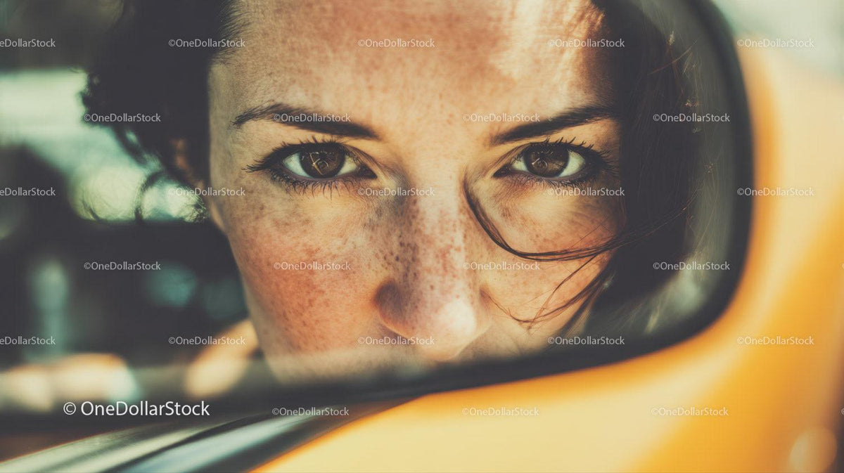Close-up Portrait of a Young Woman with Green Eyes and Freckles
