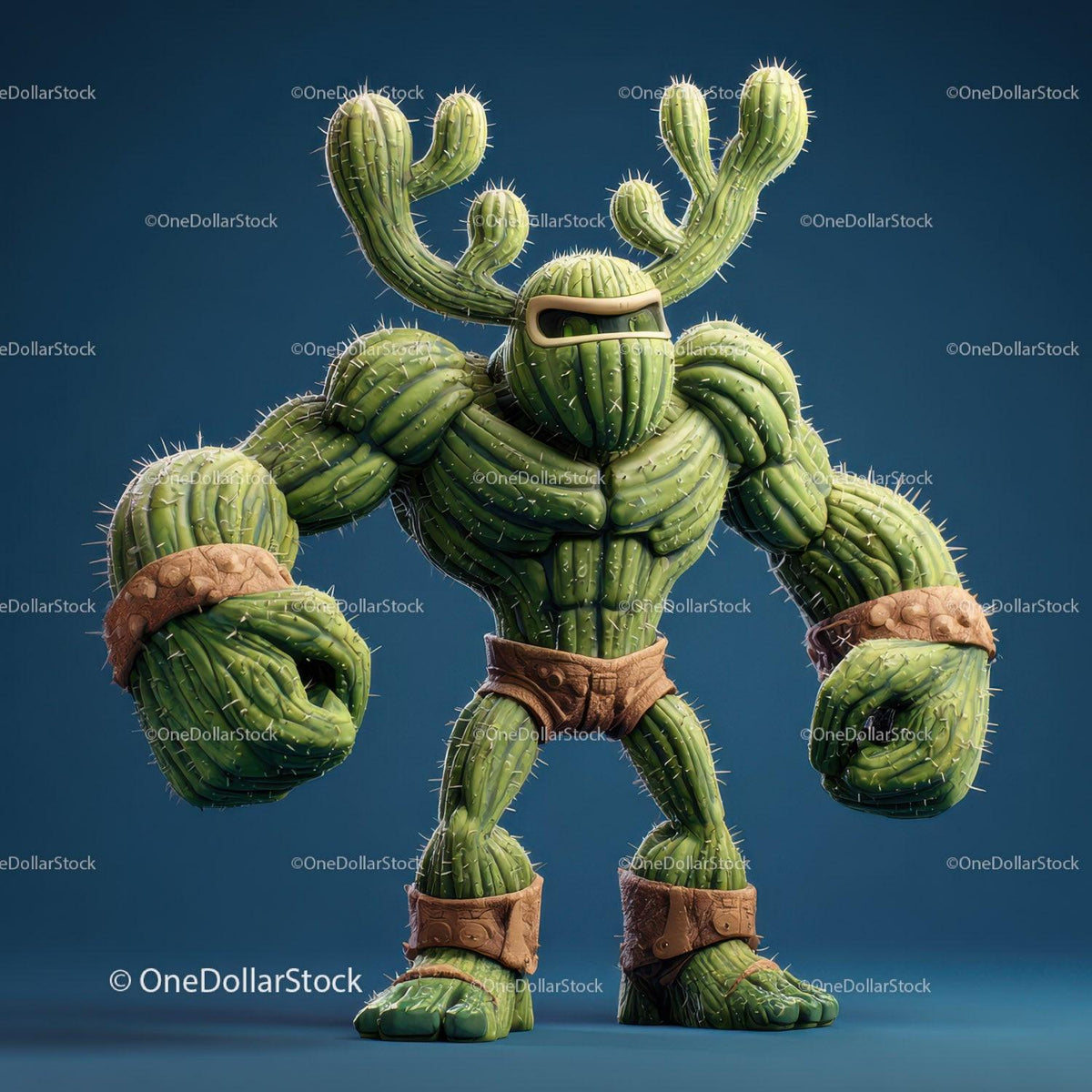 Vibrant Green Anthropomorphic Cactus Character with Muscular Build Stock Photo Bundle preview 13