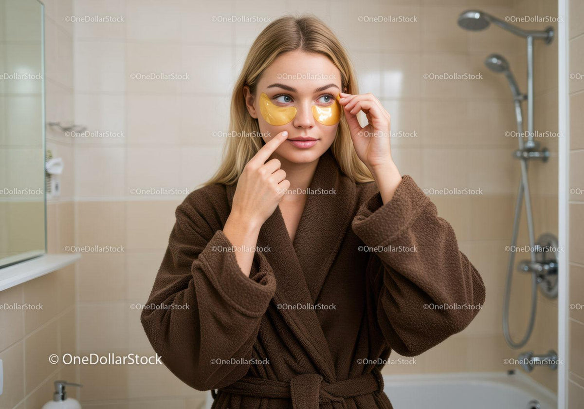 Young Woman Applying Facial Masks in Bathroom Bathroom