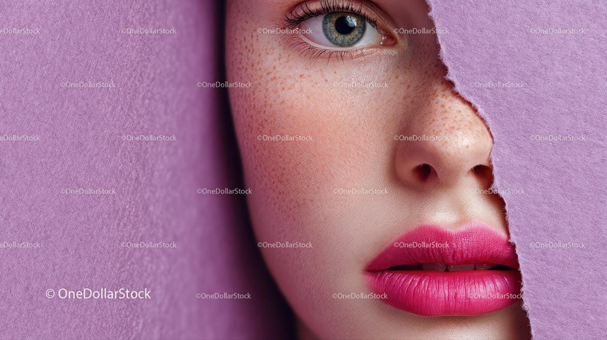 Close-Up Portrait of a Glamorous Model with Pink Lipstick Stock Photo Bundle preview 24