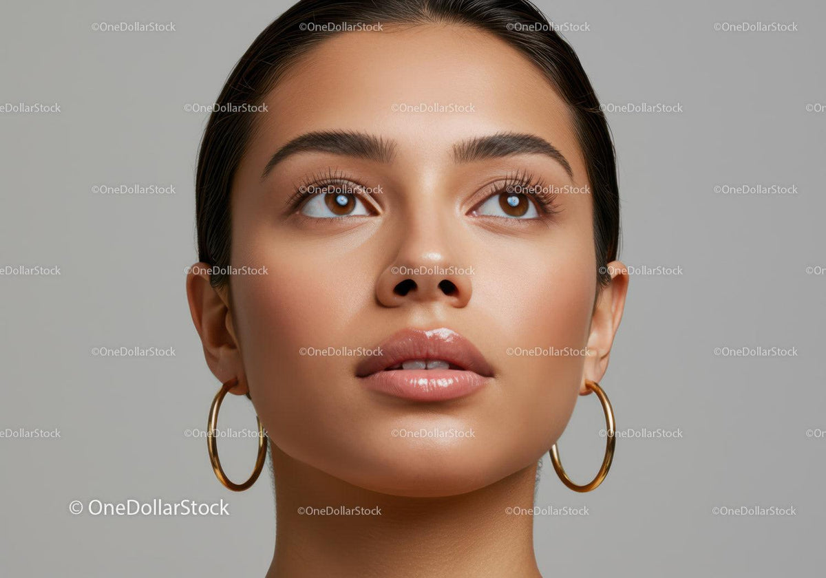 Portrait of a Beautiful Woman with Brown Eyes and Full Lips