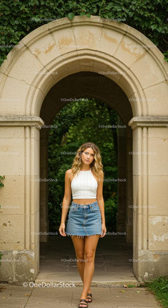 Casual Summer Look of Young Woman in Denim Skirt 13 JPG Files digital asset preview