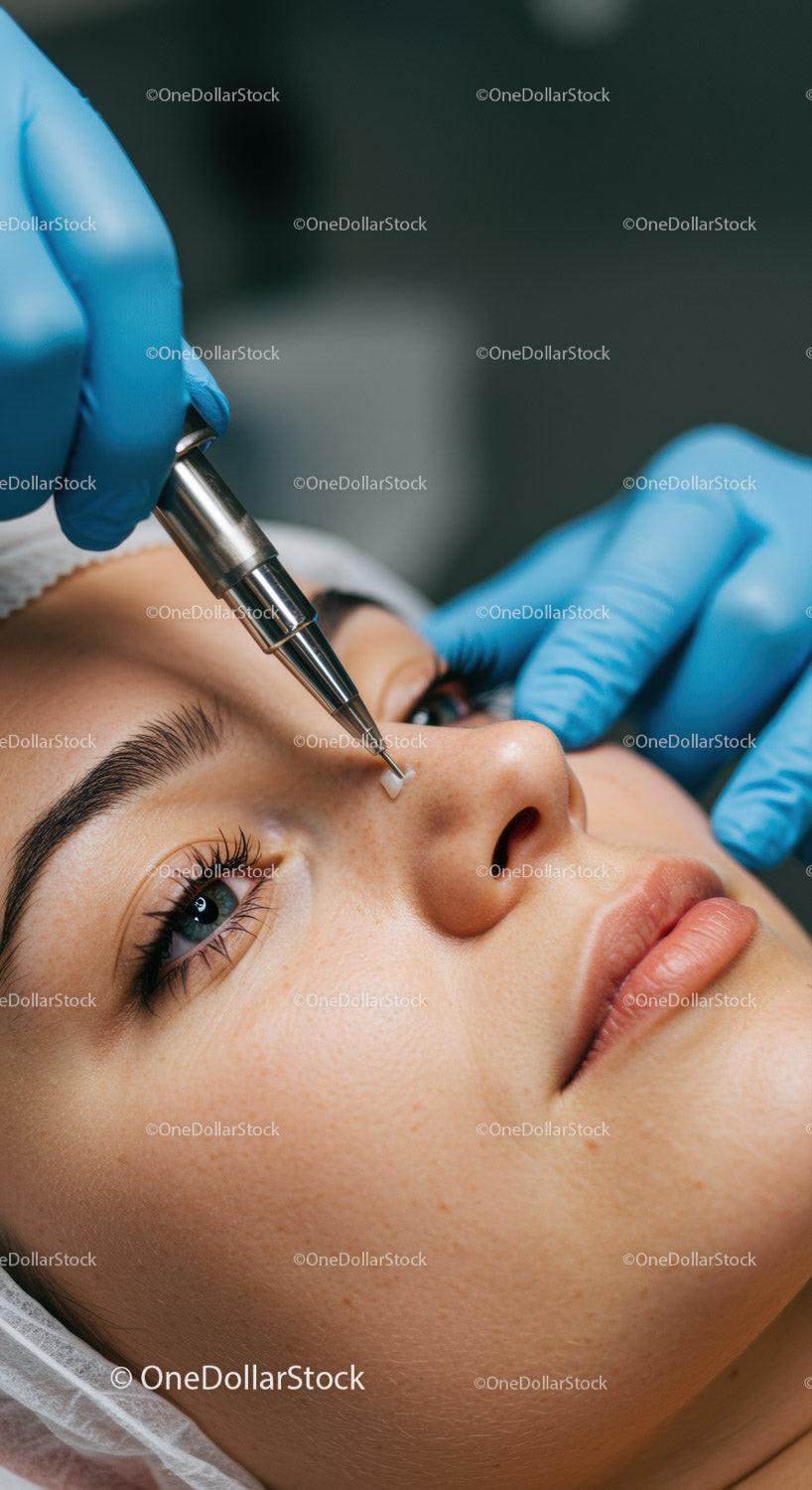 Woman Receiving Eyelid Cosmetic Treatment at Beauty Clinic