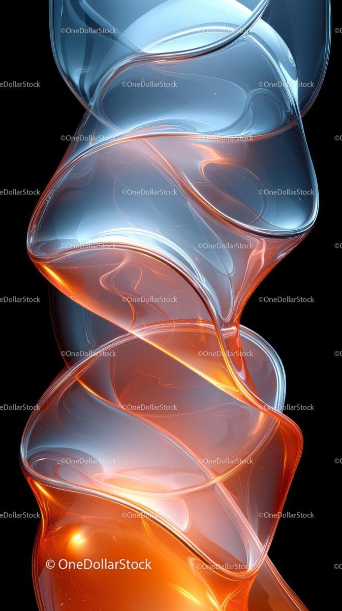 Abstract Glass Art with Flowing Shapes in Blue and Orange