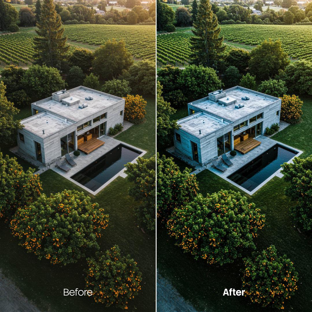 Before and after Architecture Film Grain Lightroom preset edit