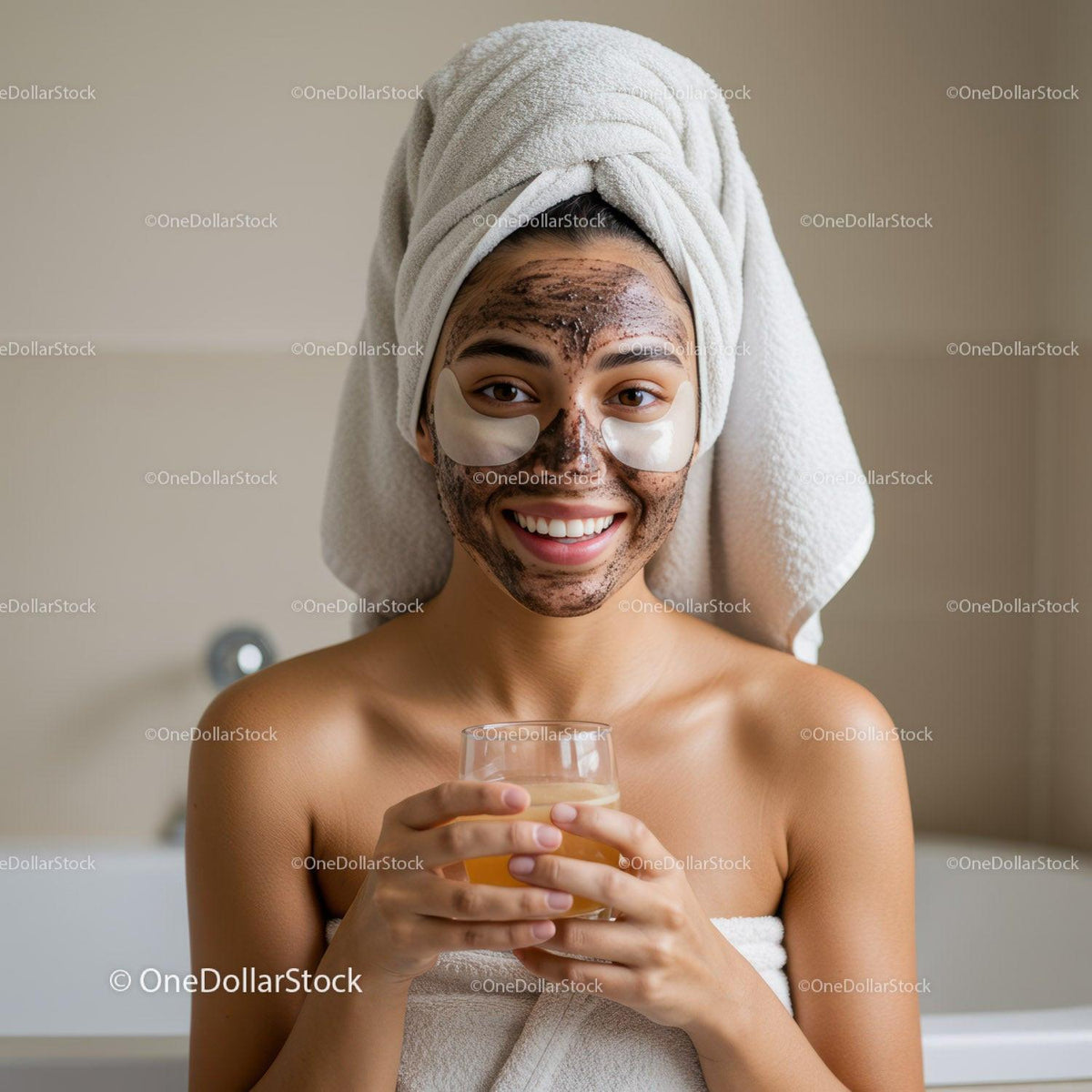 Woman with Facial Mask in Bathroom Enjoying Self-Care Ritual