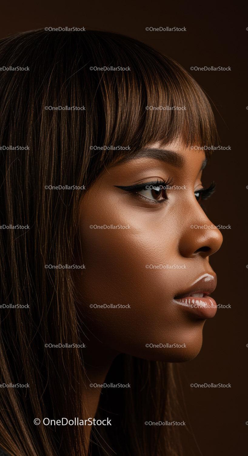 Elegant Female Portrait with Winged Eyeliner and Straight Hair