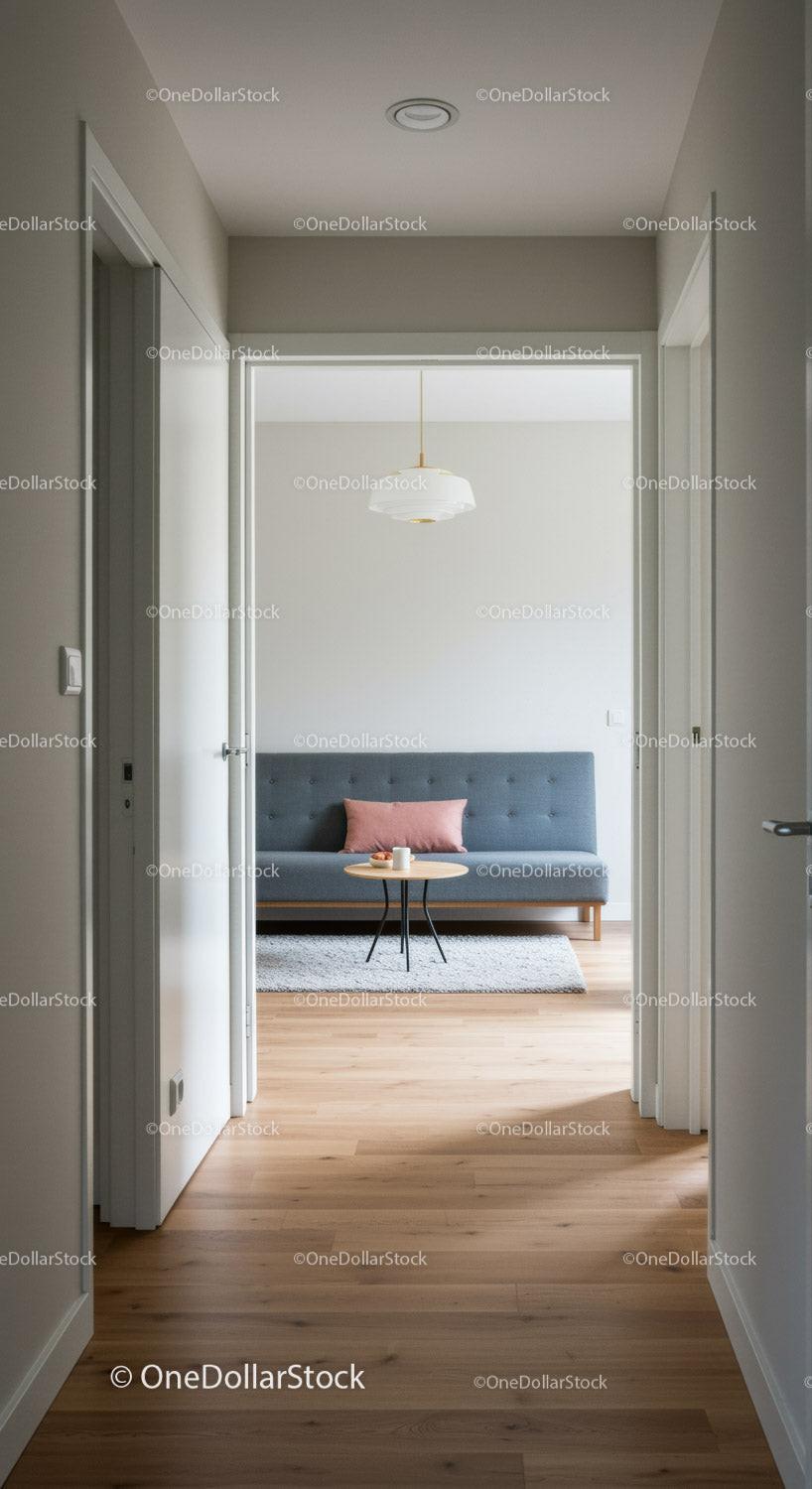 Modern minimalist living room with cozy sofa and elegant decor