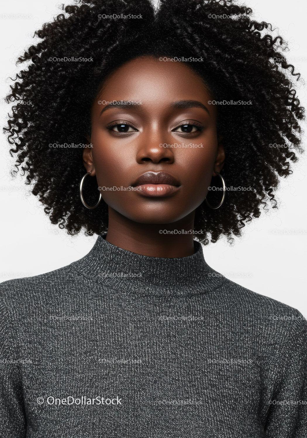Close-Up of a Beautiful Woman with Curly Hair and Elegant Style