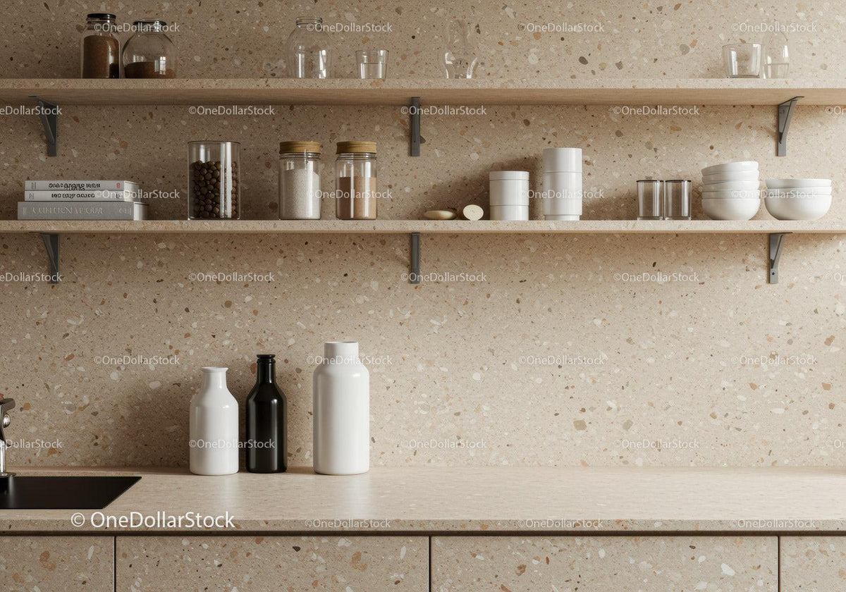 Modern Kitchen with Terrazzo Backsplash and Minimalist Decor